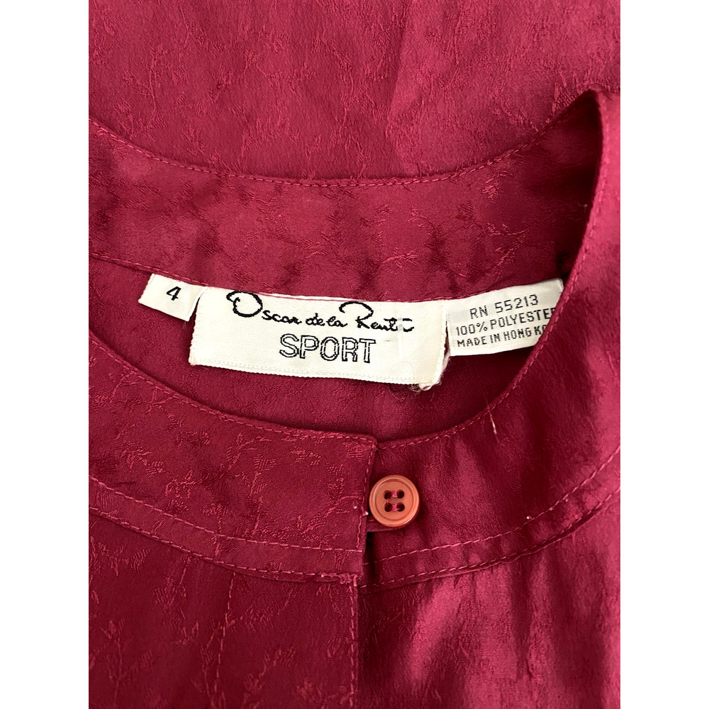 Oscar De La Renta Sport Floral Button Down Top Shirt Burgundy Red Long Sleeve 4 - Picture 7 of 7